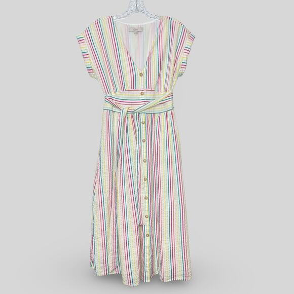 LOFT Striped Button Down Midi Dress - Picture 2 of 6